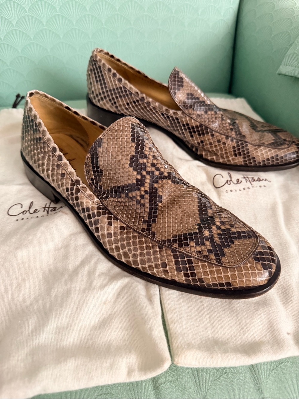 Cole Haan Men’s Genuine Python Leather Loafers - Brown